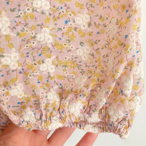 Storia Womens S Pink Floral Embroidered Puff Sleeve Crop Top Boho Cottage Fairy - Picture 5 of 8